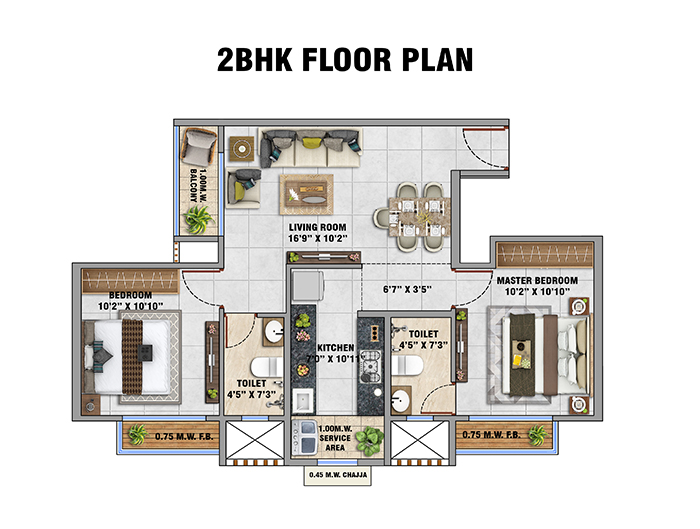 La Mer Growth City - Spacious 2 BHK